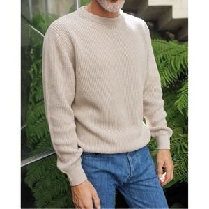 Alex Crane Bay Fisherman Sweater XXL Tan Chunky Organic Cotton Coastal Minimal